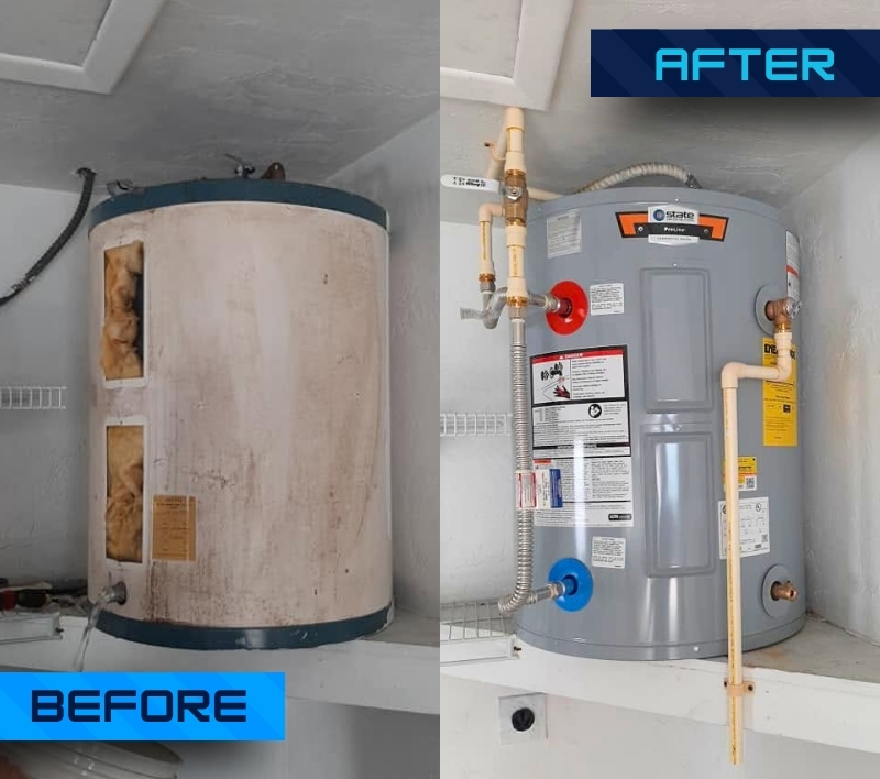 Before and after water heater replacement in Odessa